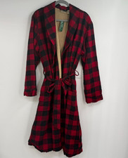 NWT LL Bean Robe Mens Medium Red Scotch Plaid Flannel Sherpa Lined Tie Lounge