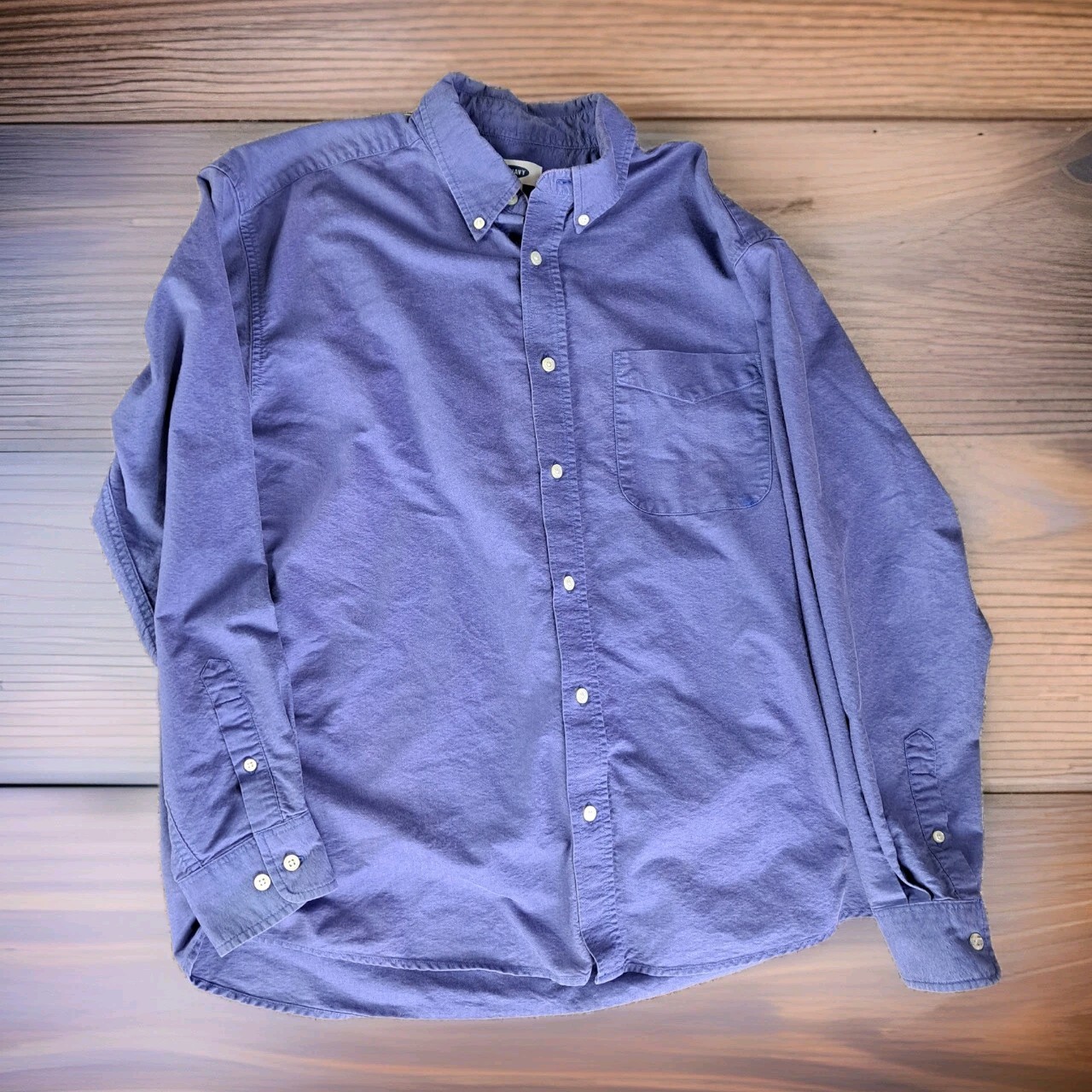 Shirt Long Sleeve Old Navy Button Down Medium Solid Blue Cotton Casual Vintage