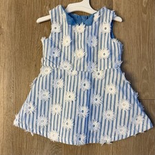 OshKosh Girl's Size 12 Months Blue  White Striped Dress With White Flowers