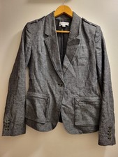 Calvin Klein Woman Size 2 Linen Blend 1 Button Blazer Gray Tweed Casual Pockets