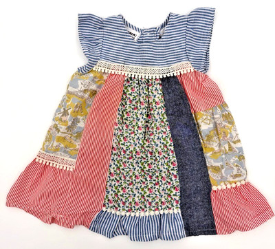 Blueberi Blvd 18M Cotton Patchwork Dress 90s Floral Preppy Coastal Ivy Boho Blue