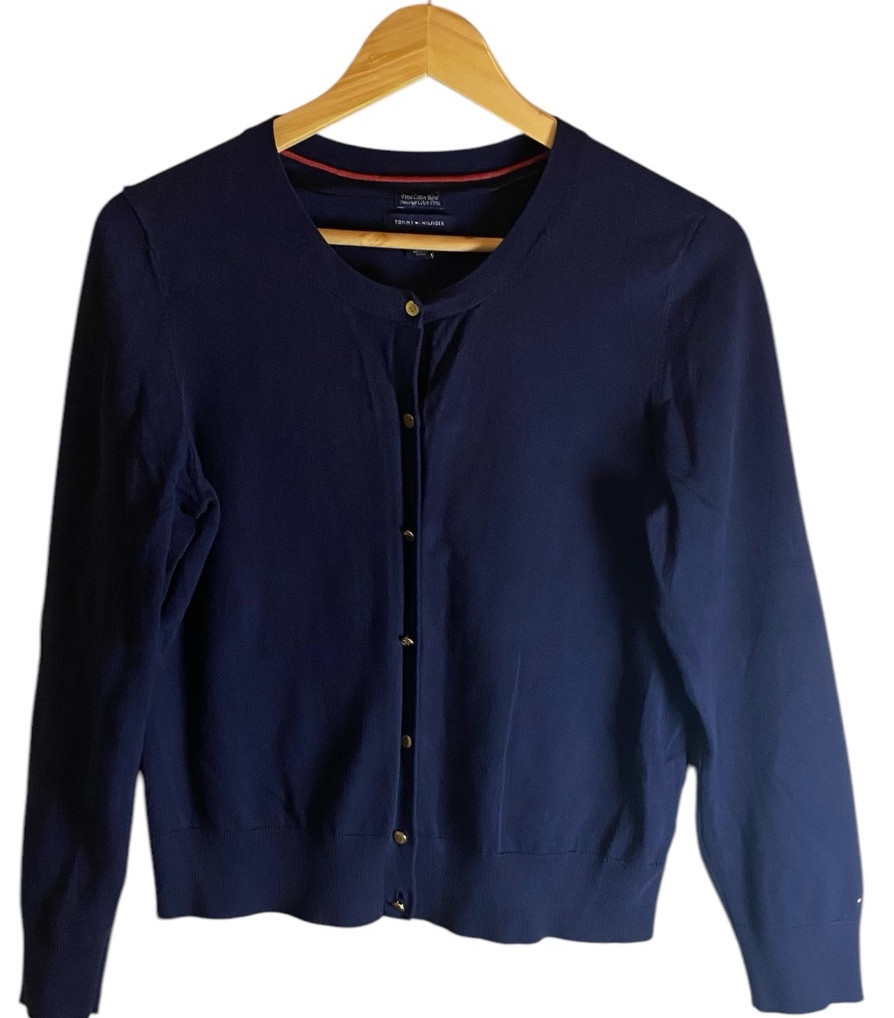 Tommy Hilfiger Womens Blue Long Sleeve Button-Up Sweater Size Large