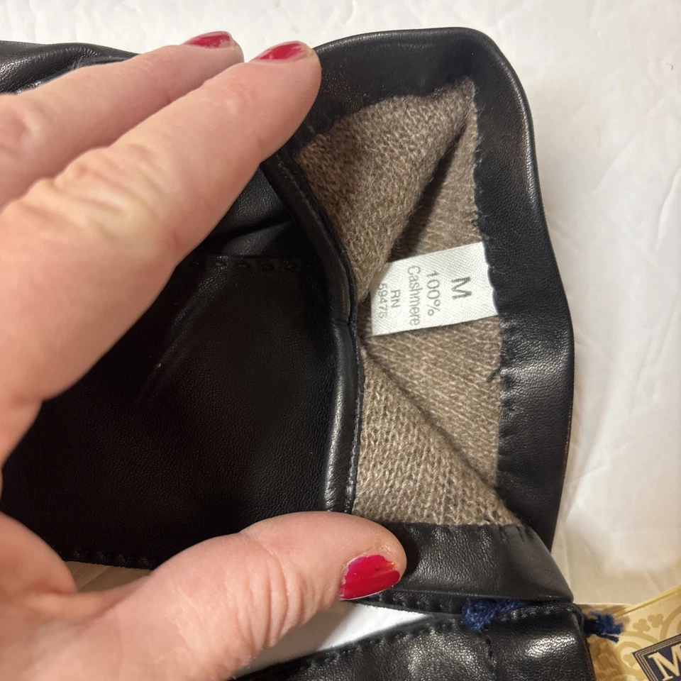 PARA HOMBRES Montefusco Italia Guantes de Cuero Negro 100% Cachemira Forrados Cuero Genuino M Foto 4 de 4