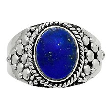 Natural Lapis Lazuli - Afghanistan 925 Sterling Silver Ring s.8 Jewelry R-1277