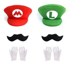 Mario Luigi Kostüm Mütze Hut Handschuhe Bart Karneval Fasching Unisex *NEU*