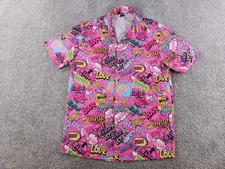 Shein Medium Womens Short Sleeve Button Up Shirt Pink All Over Print Polyester