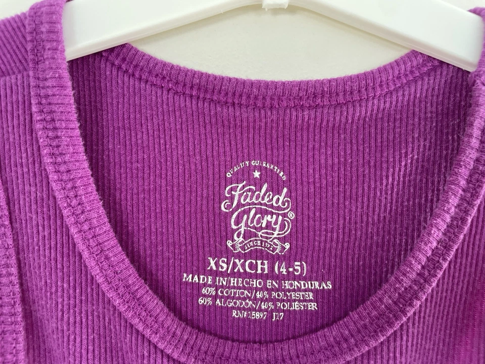 Faded Glory Kids Girls Solid Dark Fuchsia Cotton Rib-Knit Sleeveless Tank Top XS - Image 2 of 4