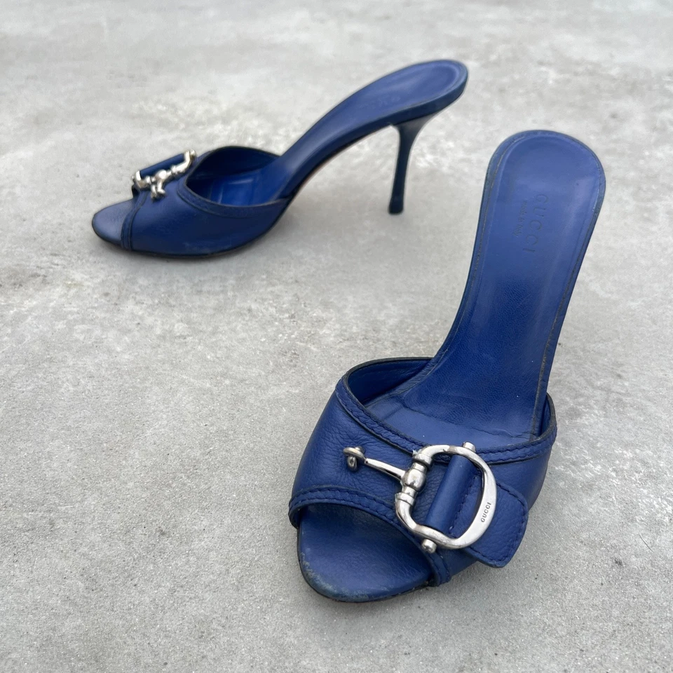 Gucci | Authentic Vintage Marine Blue Horse Bit Silver Hardware Mules (35.5) - Image 3 of 4