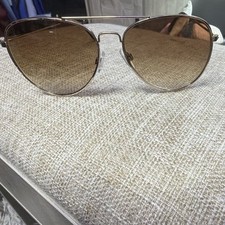 Aviator Sunglasses Silver Metal Frame Brown Tinted Plastic Lenses