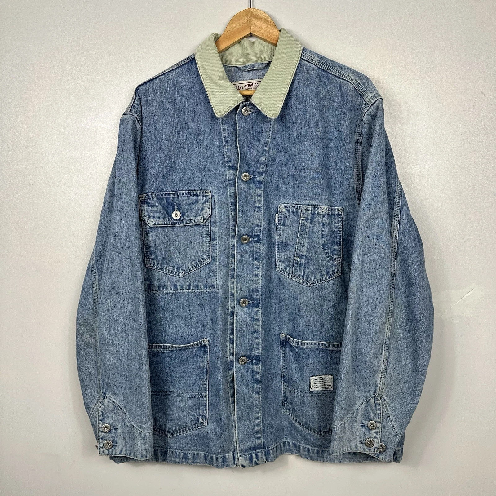 Vintage Levi’s Denim Chore Jacket, Barn Engineers Railway, Rare 90s, Mens Large
