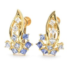 Authentic Jeunet Blue Sapphire Earrings 2.29ct Color Gradation K18YG Jewelry
