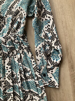Topshop Long Sleeve Snake Print Shirt Midi Dress - Teal Black - size 6 |  eBay