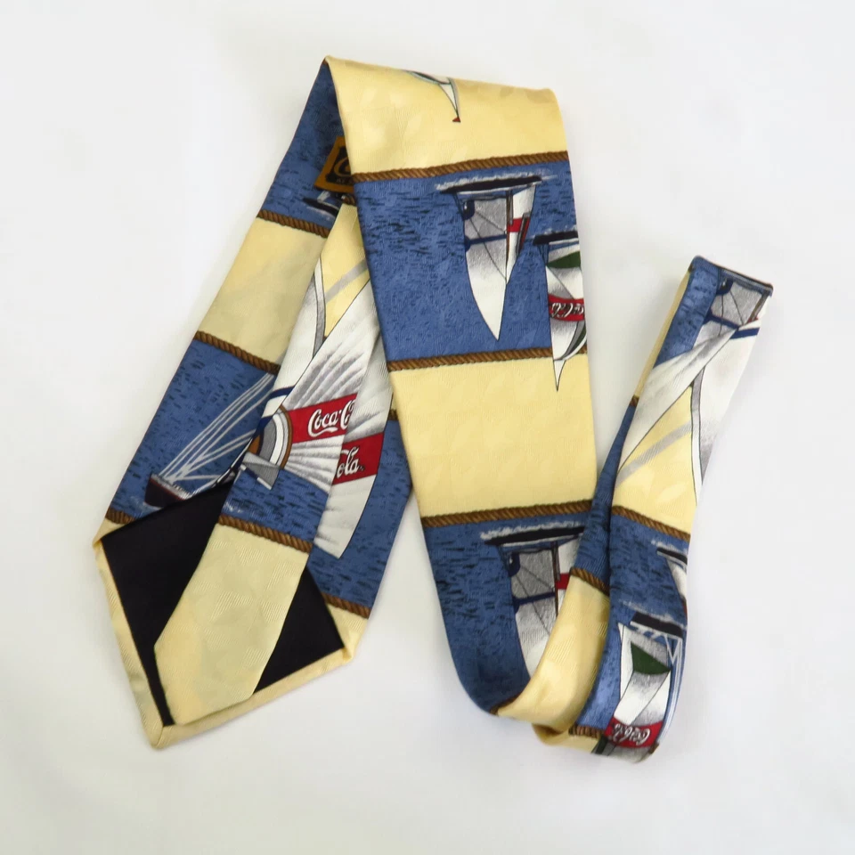 Corbata de cuello genuina Coca-Cola vela rayas horizontales para hombre 57x4 azul amarillo agua Foto 4 de 4