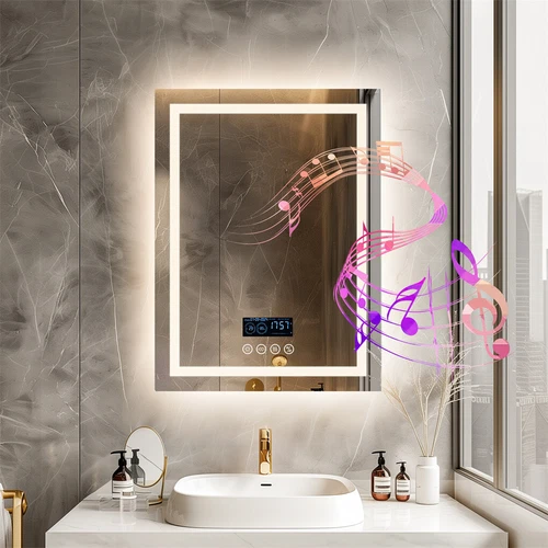 LUVODI Bluetooth LED Bathroom Mirror Music Anti-Fog Makeup Mirror Time Display - Picture 2 of 21