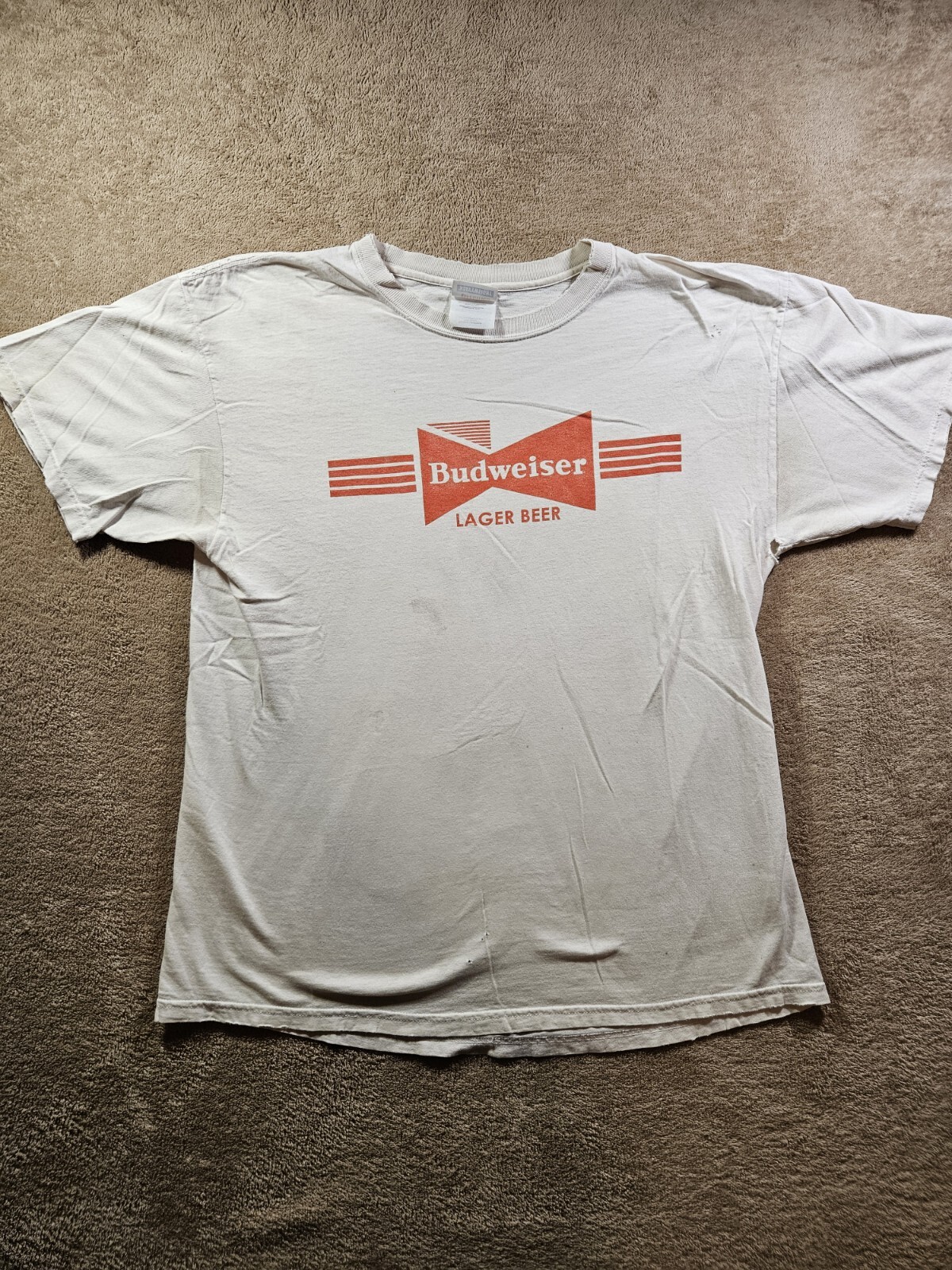 Vintage Hanes 90s Budweiser American Lager Logo T-shirt Distressed Size Large