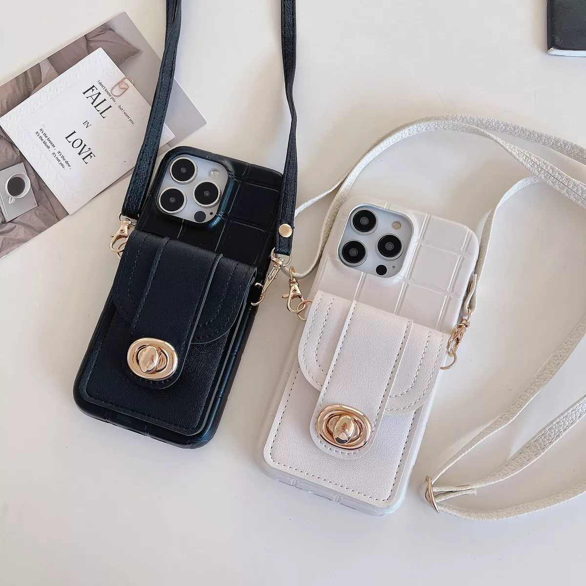 For iPhone 14 13 12 11 Pro Max Crossbody Wallet Phone Case with Card Holder