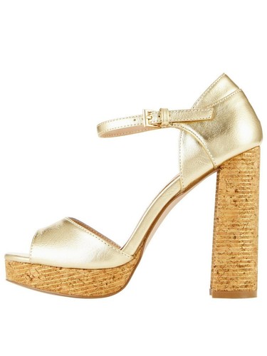 gold platform block heels