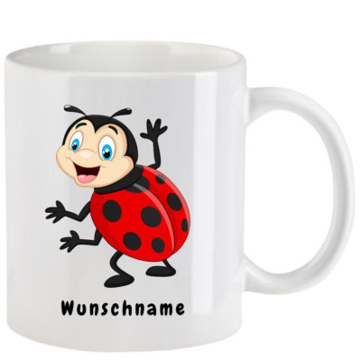 Tasse mit Marienkäfer Cartoon - mit oder ohne Wunschname - 10 Motive