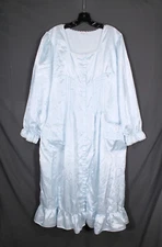 VTG KATHRYN Shiny SATIN Fleece Backing LACE/PLEATED TRIM Lounge NIGHTGOWN/ROBE L