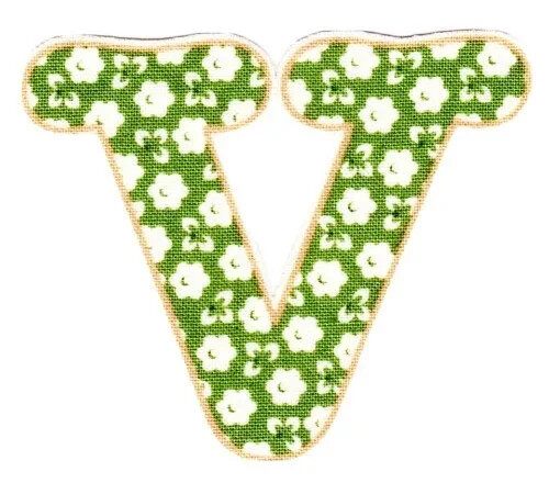 flower letter v fabric applique iron on green not embroidered 2.5 inch