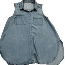 Justfab Medium Chambray Jean Wash Denim Sleeveless Tank Full Button 2 Pockets