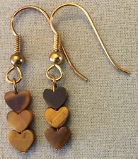 TIGER EYE HEART EARRINGS 3 STACKED - Beads with Gold Plated Ear Wires