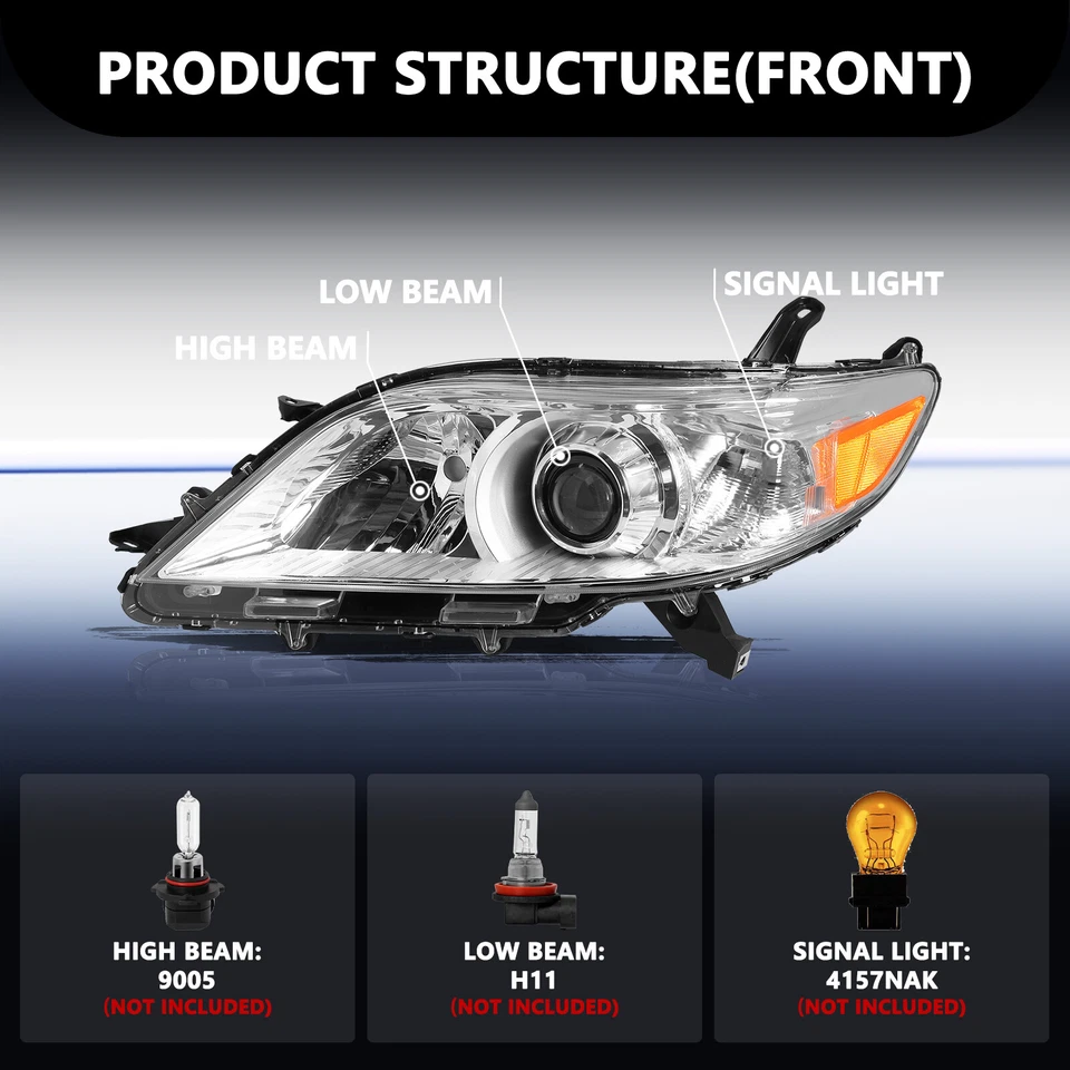 Faros proyectores cromados izquierda+derecha para Toyota Sienna 2011-2020 11-20 Foto 3 de 4