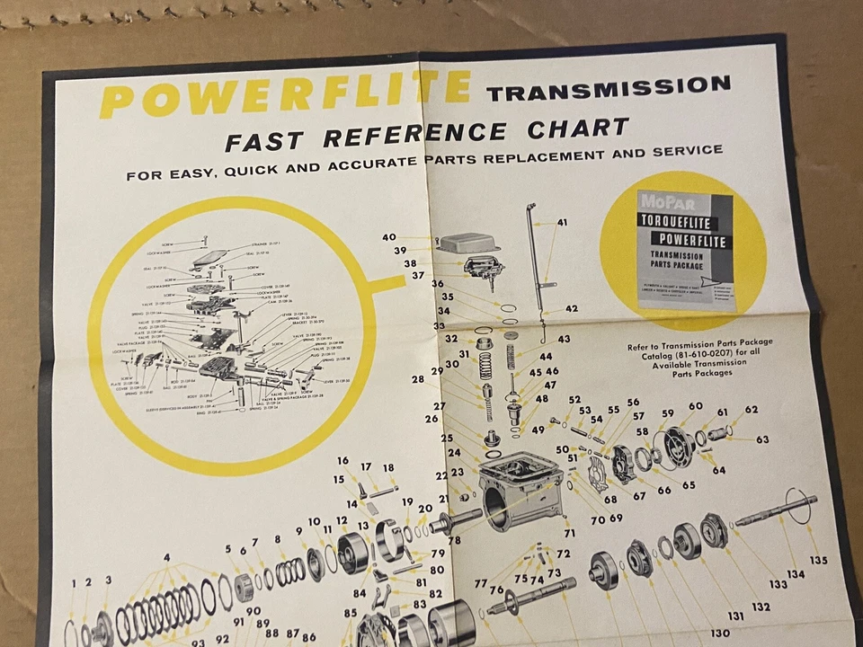 Póster de concesionario de transmisión Mopar Powerflite 1961 Chrysler Plymouth Dodge de colección Foto 2 de 4