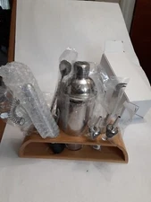 12Pcs/Set 25oz Stainless Steel Bartender Kit Cocktail Shaker Tools Bar Kit  Wood