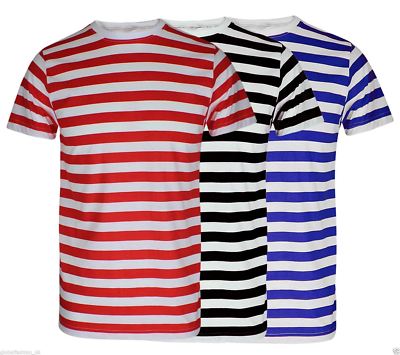 Men's Boys Red And White Stripe T shirt Top Black White Blue Shirts New  Style