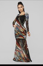 Fashion Nova Mesh Lined Mermaid Style Open Back Maxi Dress Size XS