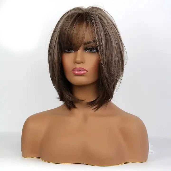 Pelucas de fibra sintética resistentes al calor marrón bob de 14 pulgadas Highlight Color Foto 2 de 4