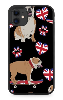 Britische Bulldogge Gummi Handyhülle Bull Dog UK Union Jack Flagge Hunde E898 