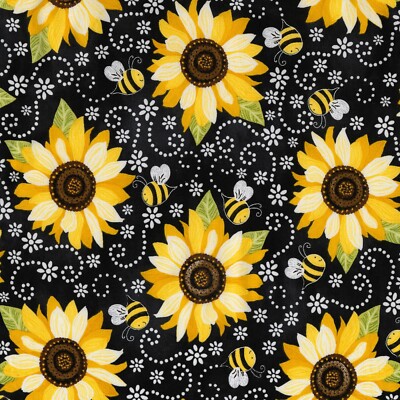 BTHY You Are My Sunshine Sunflower & Bee Chalkboard Cotton Fabric By HALF Yard