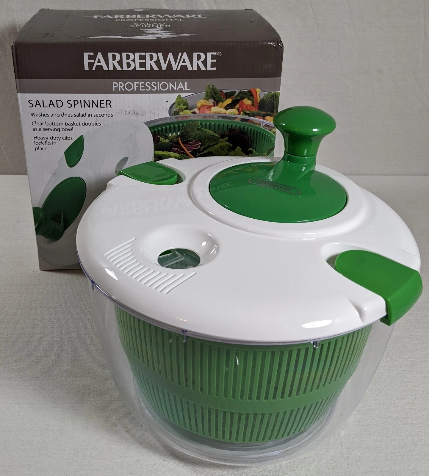 Farberware Professional Salad Spinner Green/White Locking Lid 5152196 NIOB