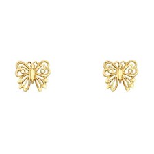 14K Yellow Gold Butterfly Post Push Back Earrings Womens Girls