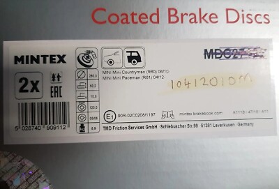 Rear Brake Discs Set L/R  Mintex MDC2712C