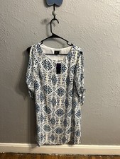 worthington  Dress Size small White black blue yellow floral print lined