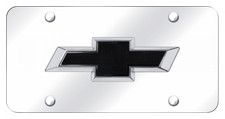 Chevrolet Black Bowtie 3d Logo On Mirror Chrome License Plate Official Licensed