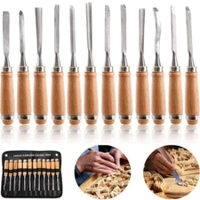 12 Piece Wood Carving Hand Chisel Tool Set Professional Woodworking Gouges Steel