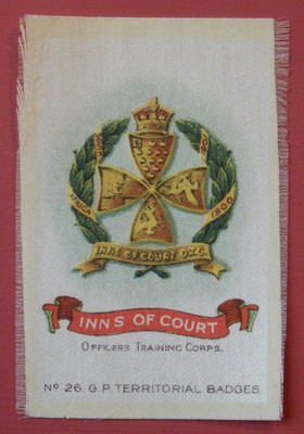 INNS OF COURT Offiziersausbildungskorps Seidengebietsabzeichen ausgestellt 1913