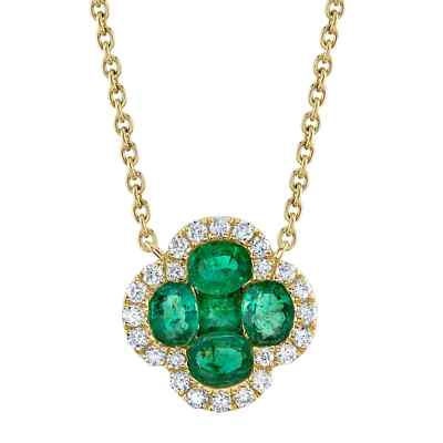 14K Gold Diamant Smaragd Kleeblatt Collier 0,81 ctw natürlich