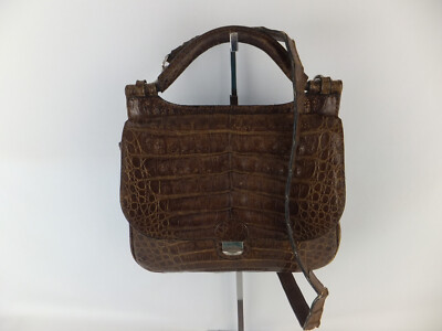 JAGUAR Vintage Echtleder Kroko Tasche braun Handtasche mit