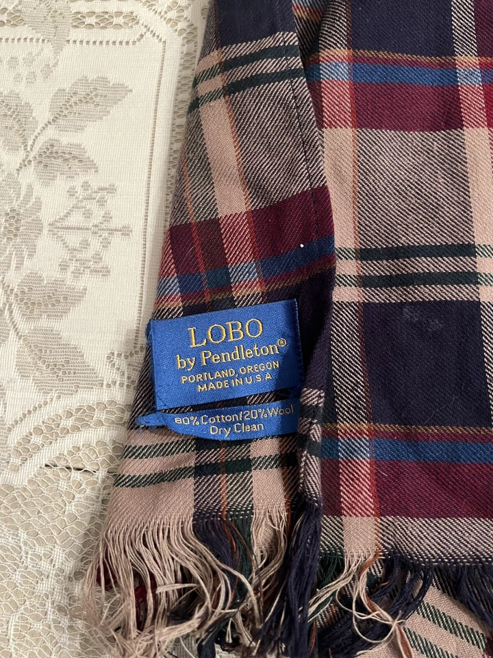 Bufanda de lana de algodón a cuadros tartán azul tostado vintage LOBO de Pendleton 10X56 Foto 2 de 4