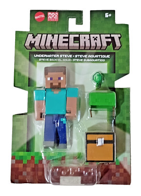 Mattel Minecraft Underwater Steve w Emerald & Chest 3.25