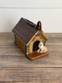 Vintage Ceramic Dog House Kids Piggy Bank Vintage Antique Unique Porcelain