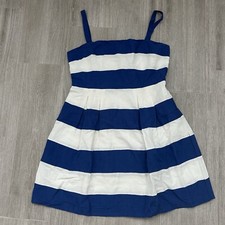 Ann Taylor LOFT Blue Outlet Striped Linen Blend Casual Dress Size 6 Petite