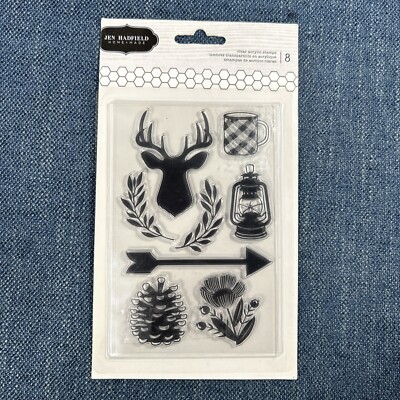 Jen Hadfield Warm & Cozy Stag Pinecone Lantern Stamps Set of 8 Acrylic Stamps
