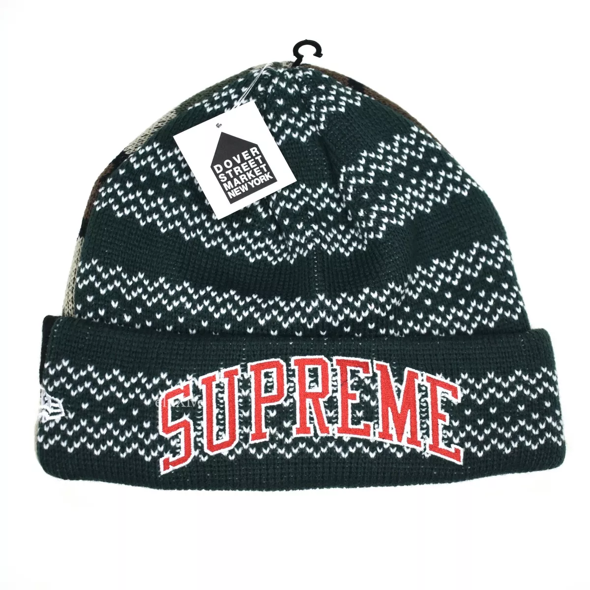 NWT Supreme New Era Camo Fair Isle Knit Split Beanie Green Men&