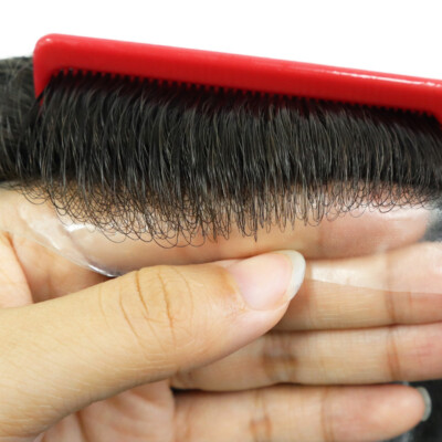 Mens Toupee Hair System Hairpiece 0.03mm Thin Skin Human Hair Natutal Black #1C